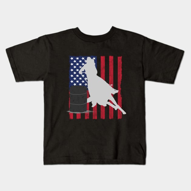 Barrel Racing - Barrel Racer USA Flag Kids T-Shirt by Kudostees